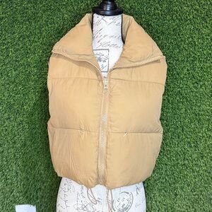 UANEO Camel Tan  Cropped Puffer Vest Cinchible Waist XS